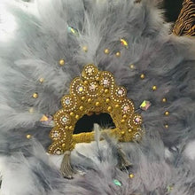 Load image into Gallery viewer, Grey, Silver African Traditional Weddings Bridal Classic Traditional Engagement Feather Hand Fan - FF006