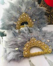 Load image into Gallery viewer, Grey, Silver African Traditional Weddings Bridal Classic Traditional Engagement Feather Hand Fan - FF006