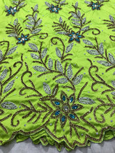 Load image into Gallery viewer, Lemon Green Applique Designer material fabric - AP042