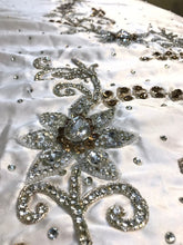 Load image into Gallery viewer, Super Sparkle Silver Rhinestone Full Length Bridal Applique on satin fabric - AP044