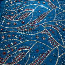 Load image into Gallery viewer, Tranquil Turquoise Blue Applique with Red & silver Stone Work Designer set - AP081