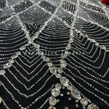 Load image into Gallery viewer, Trendsetting Black with Heavy Silver Crystal Stone work Applique Set - AP082