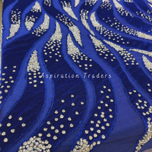 Load image into Gallery viewer, Funky Royal Blue Net Lace Applique With Velvet & Stone Work Designer Set - AP084