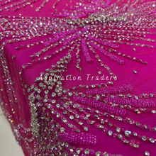 Load image into Gallery viewer, Stunning Fuchsia Pink Hand Beaded & Heavy Stone Work Applique Designer Set - AP085