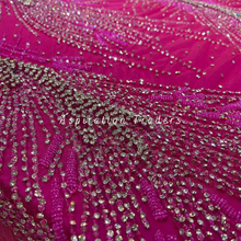 Load image into Gallery viewer, Stunning Fuchsia Pink Hand Beaded & Heavy Stone Work Applique Designer Set - AP085