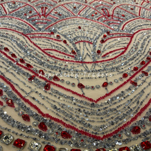 Load image into Gallery viewer, Delicate Cream color with Handcrafted Heavy Red & Silver Beaded Applique Designer Set - AP087