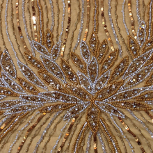 Load image into Gallery viewer, Surreal Champagne Gold Applique Classic Embroidery Beaded work Designer Set - AP090