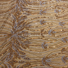 Load image into Gallery viewer, Surreal Champagne Gold Applique Classic Embroidery Beaded work Designer Set - AP090