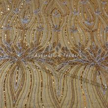 Load image into Gallery viewer, Surreal Champagne Gold Applique Classic Embroidery Beaded work Designer Set - AP090
