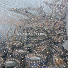 Load image into Gallery viewer, Ethereal Powder Blue with Heavy Rhinestone Pearl Work Designer Applique Set - AP096