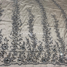 Load image into Gallery viewer, Vintage Grey Classic Sequin Bling Work Rhinestone Beaded Designer Applique Set - AP109