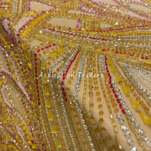 Load image into Gallery viewer, Neutral Beige with Heavy Multi Color Stone Beaded Designer Applique Set - AP111