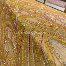 Load image into Gallery viewer, Neutral Beige with Heavy Multi Color Stone Beaded Designer Applique Set - AP111
