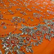 Load image into Gallery viewer, Flaming Orange with Crystal Stone Beaded Designer Applique Set - AP112