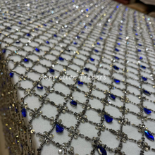 Load image into Gallery viewer, Elegant Grey Classic Bling Beaded with Royal Blue Rhinestone work Designer Applique Set - AP114