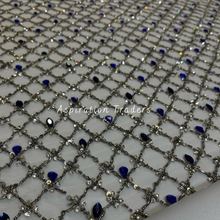 Load image into Gallery viewer, Elegant Grey Classic Bling Beaded with Royal Blue Rhinestone work Designer Applique Set - AP114