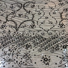 Load image into Gallery viewer, Bold Black Heavy Crystal Stone Beaded Designer Applique Set - AP117