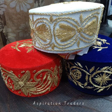 Load image into Gallery viewer, Black Hand Gold Beaded Igbo Traditional Wedding Velvet Fabric Hard Hat - AWC006