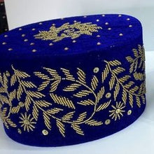 Load image into Gallery viewer, Royal blue ozo cap igbo cap wedding velvet hat Nigeria wedding - AWC007