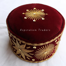 Load image into Gallery viewer, Maroon Igbo Cultural African Attire Ozo Velvet Fabric Cap - AWC008