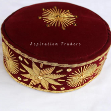 Load image into Gallery viewer, Maroon Igbo Cultural African Attire Ozo Velvet Fabric Cap - AWC008