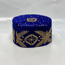 Load image into Gallery viewer, Royal Blue Nigerian Gold Beaded Velvet African Wedding Hat - AWC009