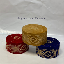 Load image into Gallery viewer, Royal Blue Nigerian Gold Beaded Velvet African Wedding Hat - AWC009