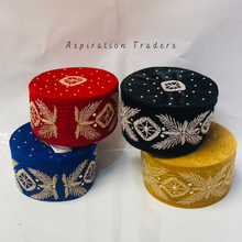 Load image into Gallery viewer, Royal Blue Nigerian Gold Beaded Velvet African Wedding Hat - AWC009