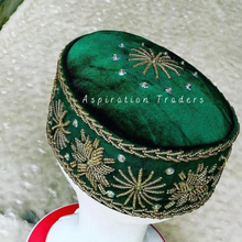 Load image into Gallery viewer, Fresh Green Gold Bling & Stone work African Wedding Latest Traditional Hat - AWC010