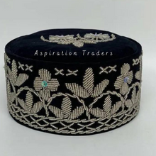 Load image into Gallery viewer, Bold Black Igbo Silver Beaded & stone Work Traditional Hat - AWC013