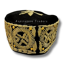 Load image into Gallery viewer, Deep Black ozo cap igbo cap wedding velvet hat Nigeria wedding - AWC014