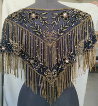 Load image into Gallery viewer, Black beaded Ponchos cape with Golden stone beads - BDP001