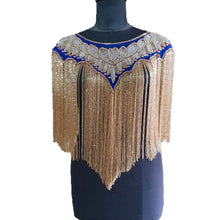 Load image into Gallery viewer, Party Wear Crochet Knit Net Poncho Wrap Cape White/ Silvery Bead - BDP004