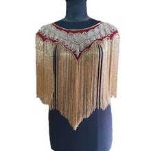 Load image into Gallery viewer, Party Wear Crochet Knit Net Poncho Wrap Cape White/ Silvery Bead - BDP004
