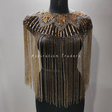 Load image into Gallery viewer, Gold with silver beaded Ponchos cape with stonework - BDP008