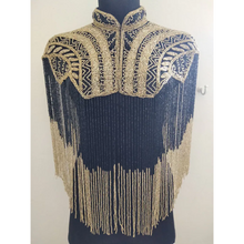 Load image into Gallery viewer, Handmade Gold and Black Treasure Ibiza two-tone fringed Cape poncho - BDP015