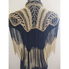 Load image into Gallery viewer, Handmade Gold and Black Treasure Ibiza two-tone fringed Cape poncho - BDP015