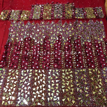 Load image into Gallery viewer, Gorgeous Red Heavy Beaded Designer Net Lace George wrapper Set - NLDG153