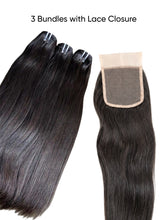 Load image into Gallery viewer, Virgin Natural Straight Hair Extension - 3 Bundles + 1 Closure