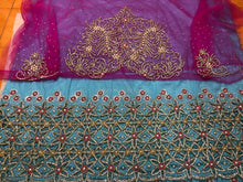 Load image into Gallery viewer, Sky blue with Fuchsia pink IGBO traditional wedding outfit for Igbo brides - HB190