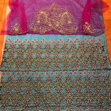 Load image into Gallery viewer, Sky blue with Fuchsia pink IGBO traditional wedding outfit for Igbo brides - HB190