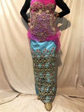Load image into Gallery viewer, Sky blue with Fuchsia pink IGBO traditional wedding outfit for Igbo brides - HB190