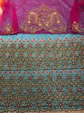 Load image into Gallery viewer, Sky blue with Fuchsia pink IGBO traditional wedding outfit for Igbo brides - HB190