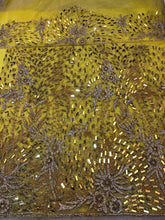 Load image into Gallery viewer, Sunshine Yellow Net Lace Designer George just the perfect piece for the IGBO Bride - NLDG147