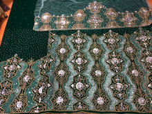 Load image into Gallery viewer, Emerald Green Velvet Heavy Beaded Designer George Wrapper With Blouse- VG040