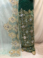 Load image into Gallery viewer, Emerald Green Velvet Heavy Beaded Designer George Wrapper With Blouse- VG040