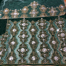 Load image into Gallery viewer, Emerald Green Velvet Heavy Beaded Designer George Wrapper With Blouse- VG040