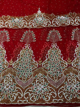 Load image into Gallery viewer, Red Heavy Beaded Designer Net Lace George wrapper Set - NLDG157