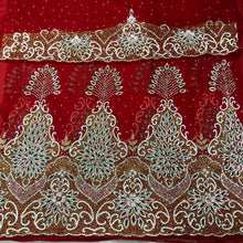 Load image into Gallery viewer, Red Heavy Beaded Designer Net Lace George wrapper Set - NLDG157