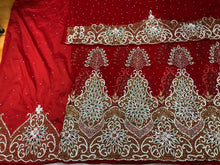 Load image into Gallery viewer, Red Heavy Beaded Designer Net Lace George wrapper Set - NLDG157